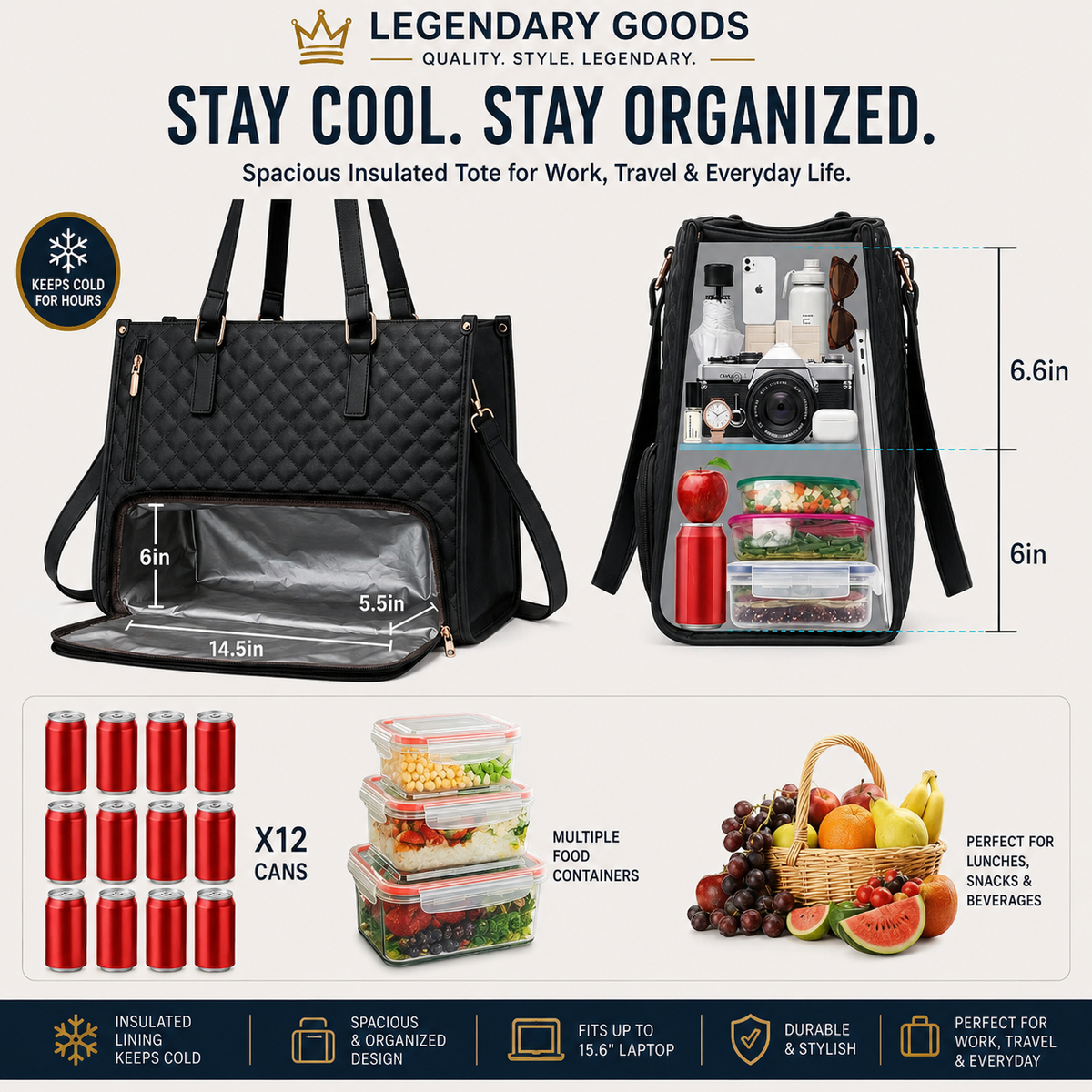 Legendary Luxe™ Insulated Laptop & Lunch Tote Bag